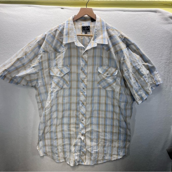 Roper Other - Roper Western Cowboy Button Down Shirt Mens 3XL Tan Blue Plaid Shimmer 2744